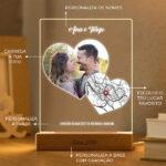 Miniatura de Candeeiro Corações personalizado com Mapa do Amor e Fotos
