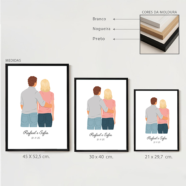 Póster com ilustração de casal de costas personalizada