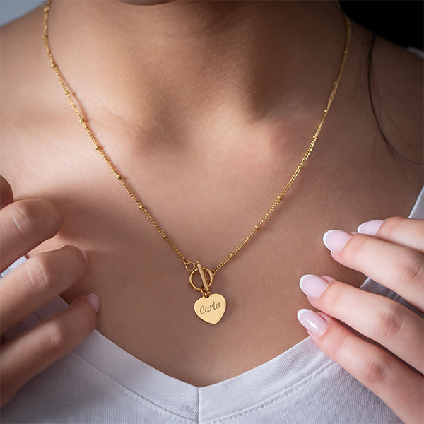 Colar Coração com Argola e Texto personalizado