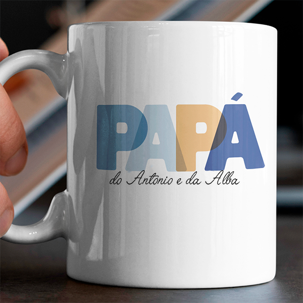 Caneca Papá Letras Coloridas com Nomes personalizada