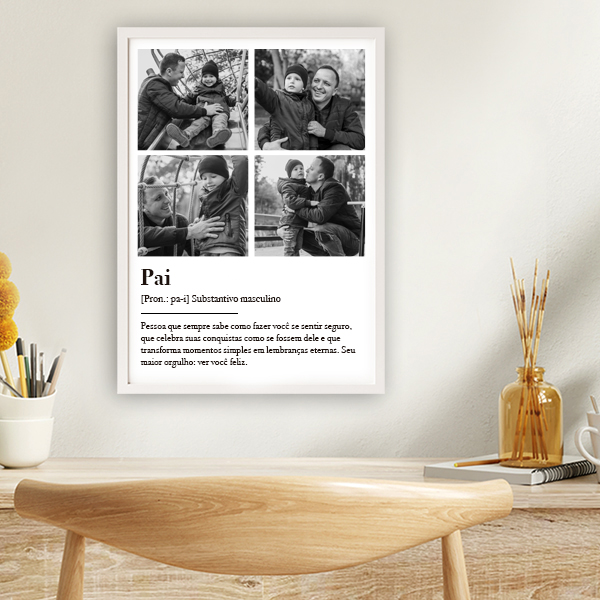 Póster Definição de Pai a Preto e Branco com Fotos Personalizadas