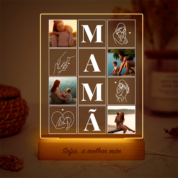 Candeeiro Mamã com Quatro Fotos e Silhuetas personalizado