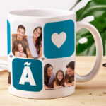 Miniatura de Caneca Mamã Cubos Coração com Cinco Fotos personalizada