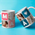 Miniatura de Caneca Mamã Cubos Coração com Cinco Fotos personalizada