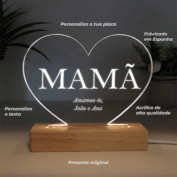 Candeeiro Mamã em forma de coração personalizado