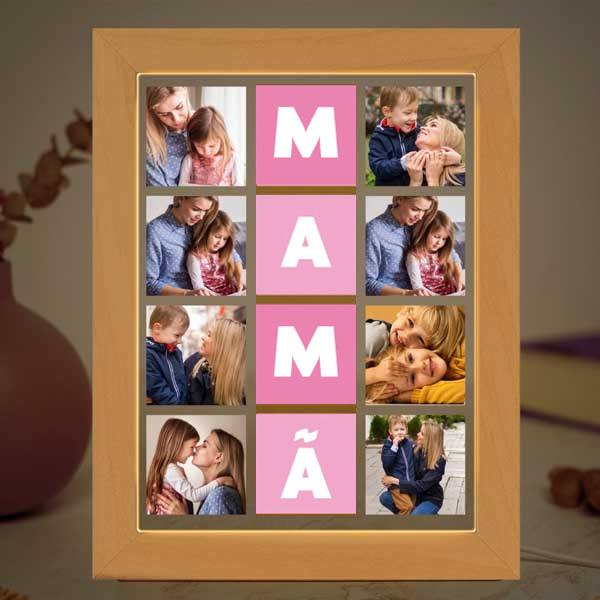 Candeeiro Cubos Rosas Mamã com Oito Fotos personalizado