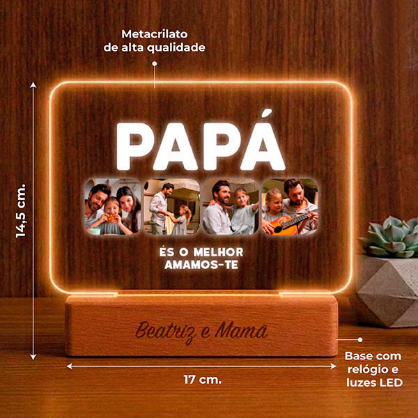 Candeeiro Papá com Quatro Fotos e Texto personalizada