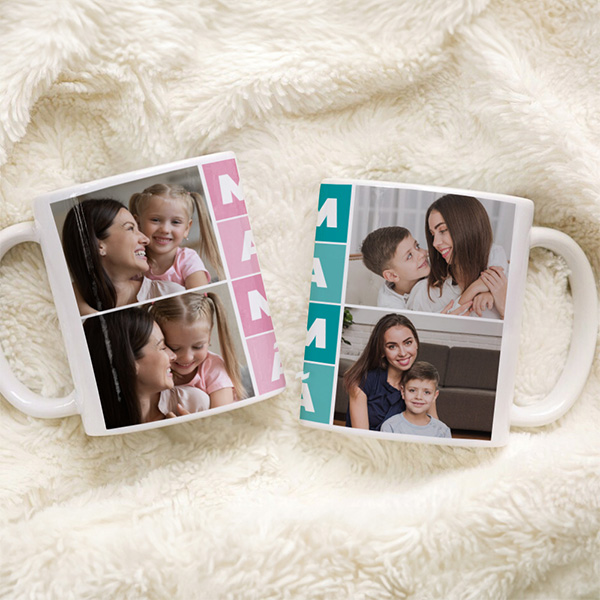 Caneca Mamã Cubos com Quatro Fotos personalizada