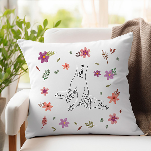 Almofada para a Mãe com Mãos e Nomes personalizados