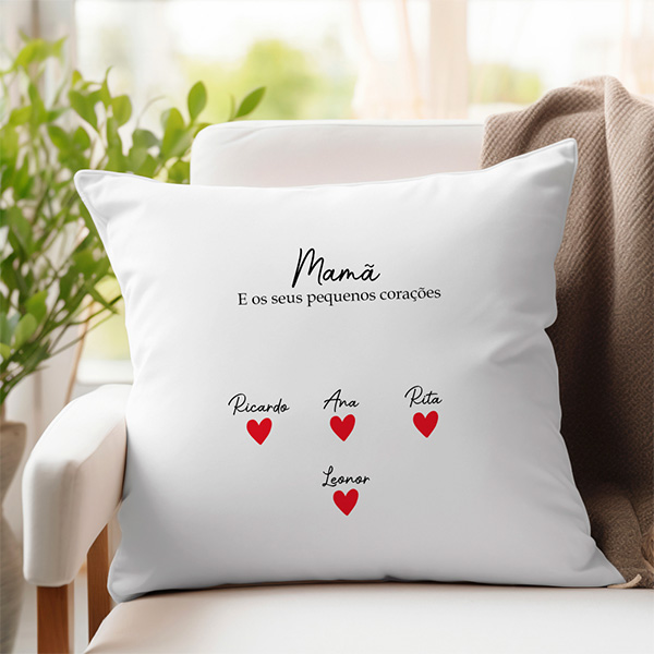 Almofada para a Mãe com Corações, Nomes e Texto personalizados