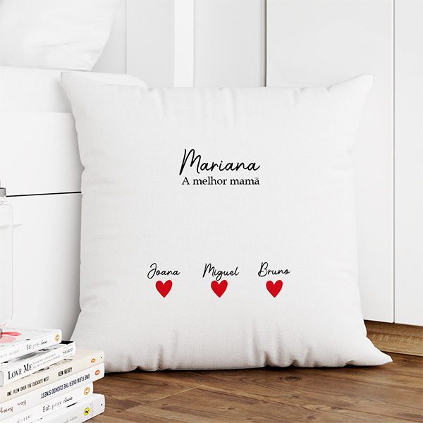 Almofada para a Mãe com Corações, Nomes e Texto personalizados