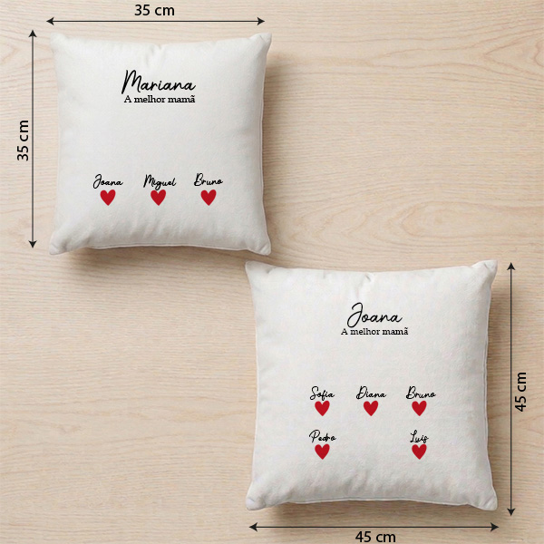 Almofada para a Mãe com Corações, Nomes e Texto personalizados