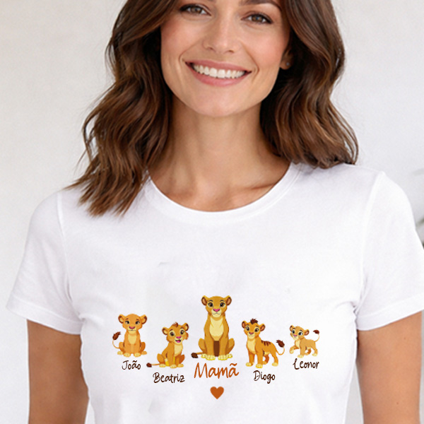 Pijama Mãe com Leõezinhos e Nomes Personalizados