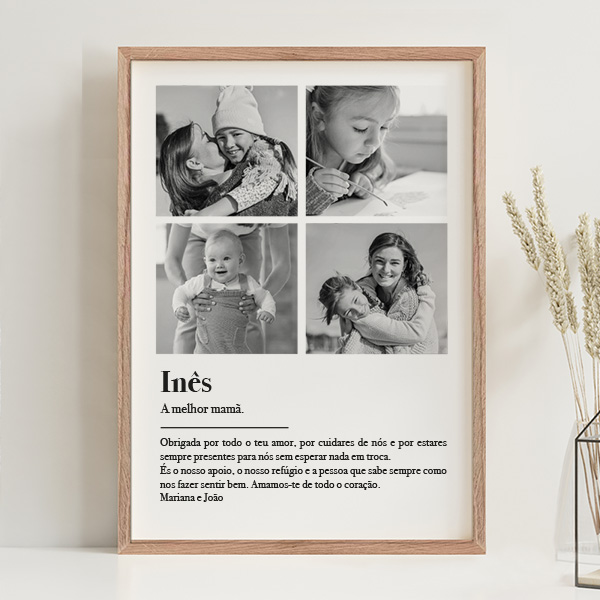 Póster Definição de Mãe em Preto e Branco com Fotografias personalizadas