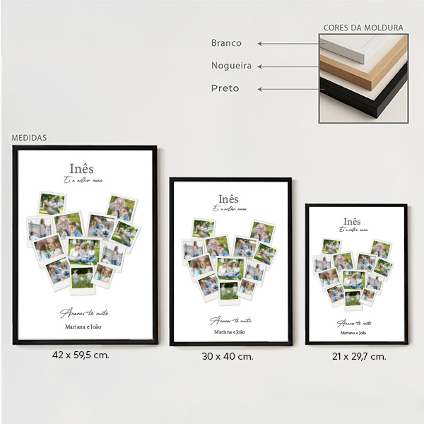 Póster para a Mãe em Forma de Coração com Fotografias Polaroid personalizadas