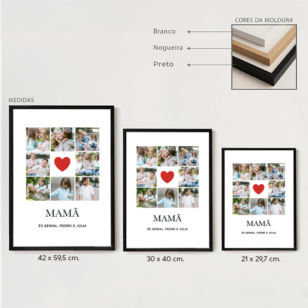 Póster para a Mãe em Forma de Coração com Fotografias personalizadas