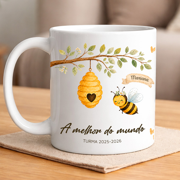 Caneca para Professores com Abelhinhas e Nomes personalizados