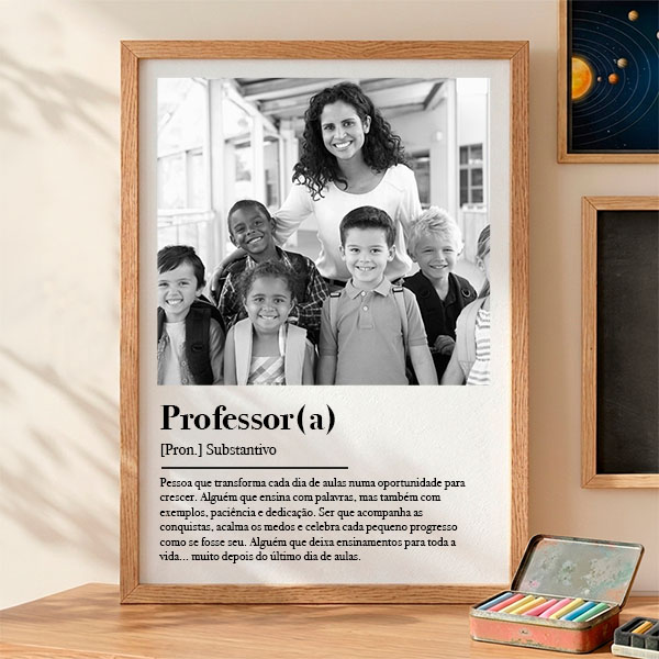 Póster Definição de Professora em Preto e Branco com Fotos personalizadas