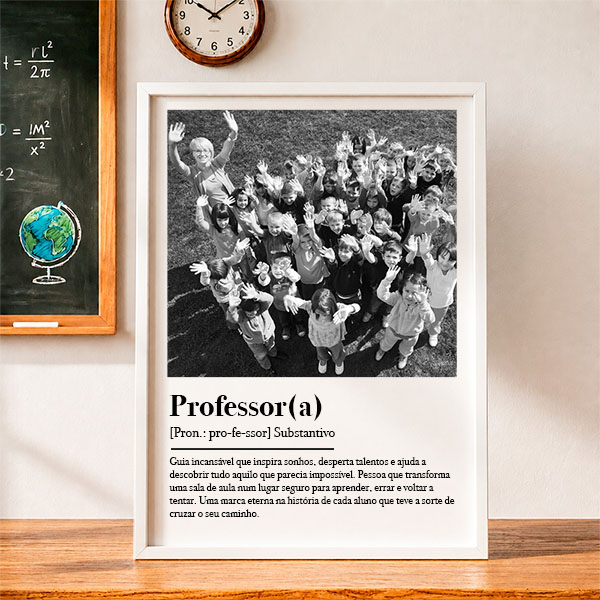 Póster Definição de Professora em Preto e Branco com Fotos personalizadas