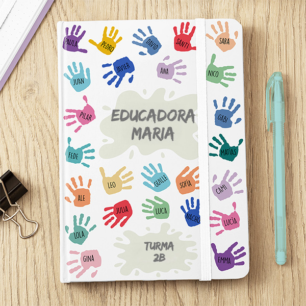 Caderno Mãos Coloridas com Nomes e Texto personalizado