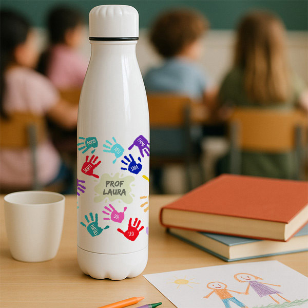 Garrafa Mãos Coloridas com Nomes e Texto personalizada