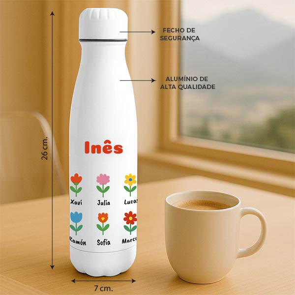 Garrafa Flores com Nomes e Texto personalizada