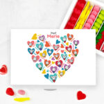 Caixa de Doces Corações com Bonequinhos com Nomes e Texto personalizada Miniatura de Caixa de Doces Corações com Bonequinhos com Nomes e Texto personalizada