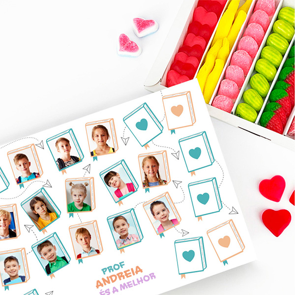 Caixa de Doces com Fotos dos Alunos e Texto personalizada
