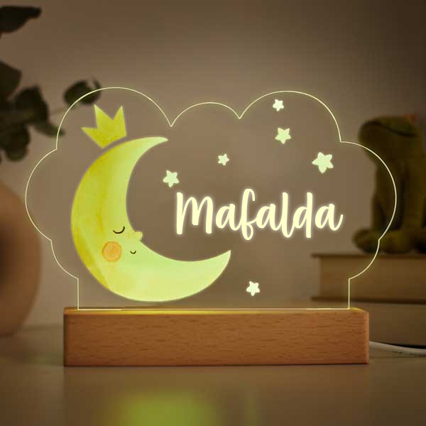 Lâmpada Infantil Lua em Cor com Nome personalizada