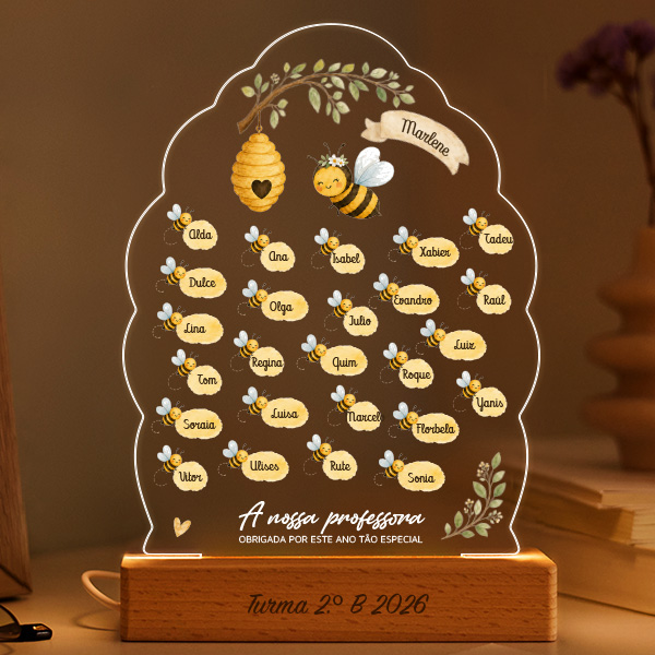 Candeeiro para Professora com Abelhinhas e Nomes personalizados