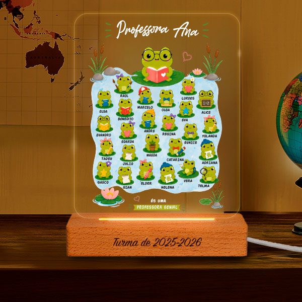 Candeeiro para Professora com Rãzinhas e Nomes personalizados