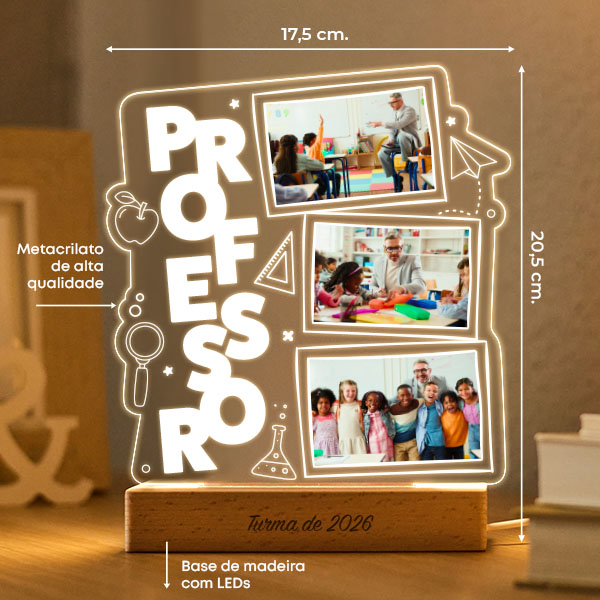 Candeeiro para Professor com 3 Fotografias Personalizadas