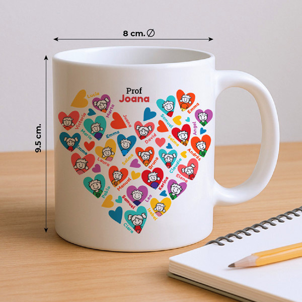 Caneca Corações com Bonequinhos com Nomes personalizada