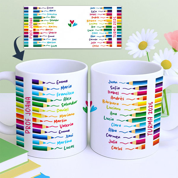 Caneca Lápis de Cores com Nomes personalizada