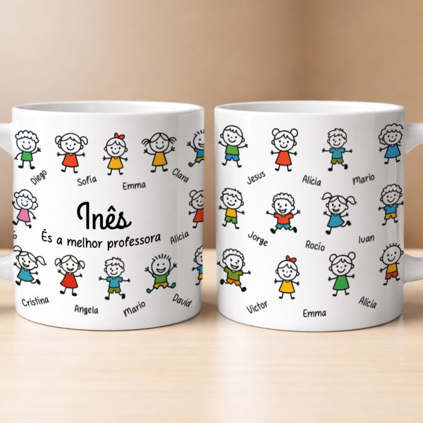 Caneca com Bonequinhos e Nomes personalizados