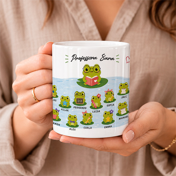 Caneca para professores com Rãzinhas e Nomes personalizados