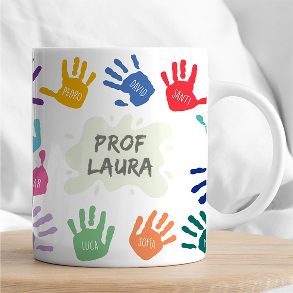 Caneca Mãos Coloridas com Nomes e Texto personalizada
