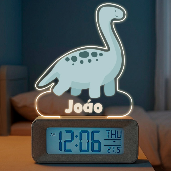 Relógio Despertador Dino com Luz e Nome Personalizado
