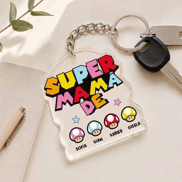 Porta-chaves Super Mãe com Nomes Personalizados