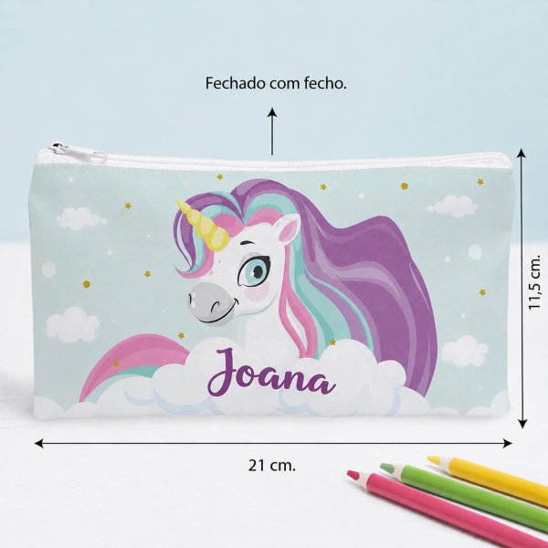 Estojo Infantil Unicórnios Coloridos Personalizado