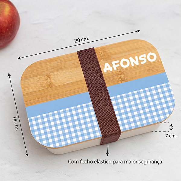 Lancheira com Tampa de Madeira Infantil Xadrez Personalizada