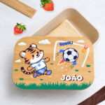 Miniatura de Lancheira com Tampa de Madeira Infantil Futebol Personalizada