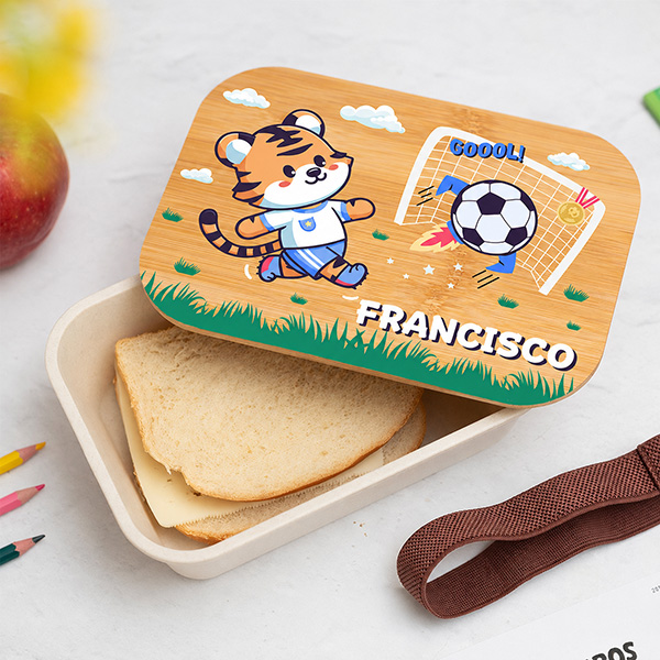 Lancheira com Tampa de Madeira Infantil Futebol Personalizada