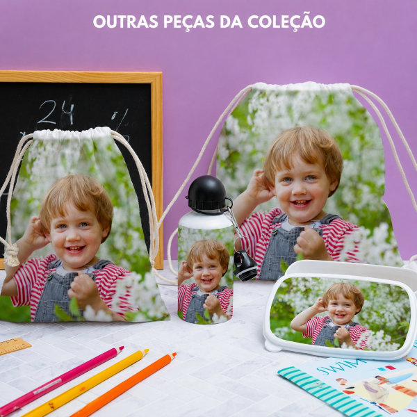 Lancheira com Tampa de Madeira Infantil com Foto Personalizada