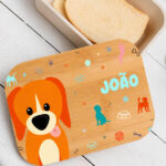 Miniatura de Lancheira com Tampa de Madeira Infantil Animais Coloridos Personalizada