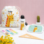Miniatura de Lancheira com Tampa de Madeira Infantil Animais Coloridos Personalizada