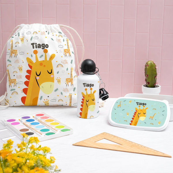 Lancheira com Tampa de Madeira Infantil Animais Coloridos Personalizada