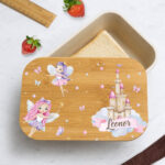 Miniatura de Lancheira com Tampa de Madeira Infantil Fadas Personalizada