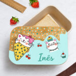 Miniatura de Lancheira com Tampa de Madeira Infantil Gatinhos Personalizada