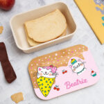Miniatura de Lancheira com Tampa de Madeira Infantil Gatinhos Personalizada